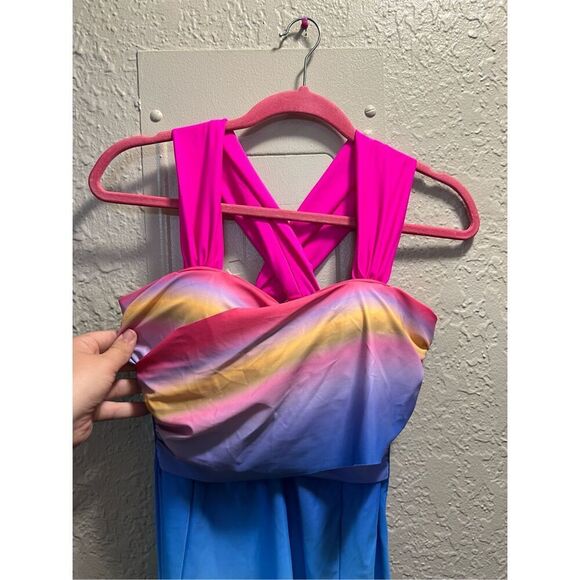 Hot Pink And Rainbow 2 Piece Swimsuit Woman’s Size Large - Picture 4 of 12
